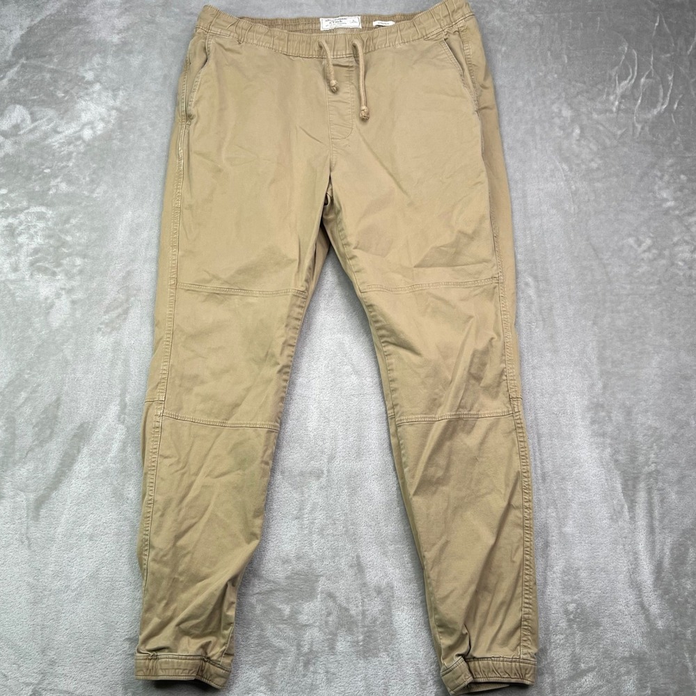 Abercrombie & Fitch Jogger Pants Mens Large Khaki Tan Solid Cotton Stretch Cuffs